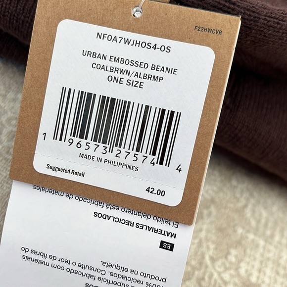 Brand New The North Face Urban Embossed Beanie Cuffed Hat Coal Brown Stretch Cap - Picture 5 of 12